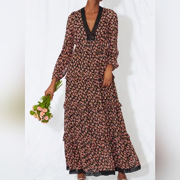 SAYLOR Lynda Midi Dress In Ditsy Floral Size XS